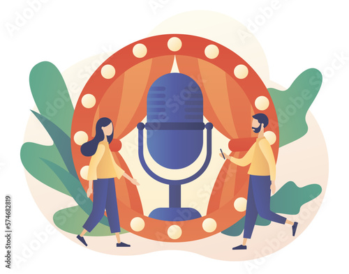Stand Up comedy show. Invitation to Comedy concert. Open mic. Modern flat cartoon style. Vector illustration on white background
