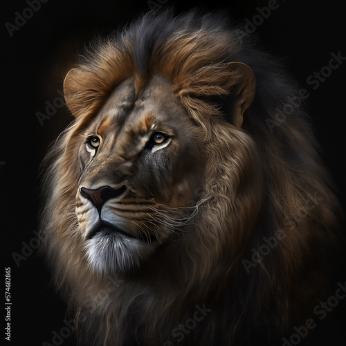 lion head on black background  portrait. generative AI