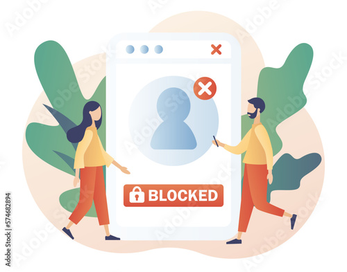 Account blocked. Hacker cyber attack, censorship or ransomware activity security. Data protection concept. Cyber crime. Modern flat cartoon style. Vector illustration on white background
