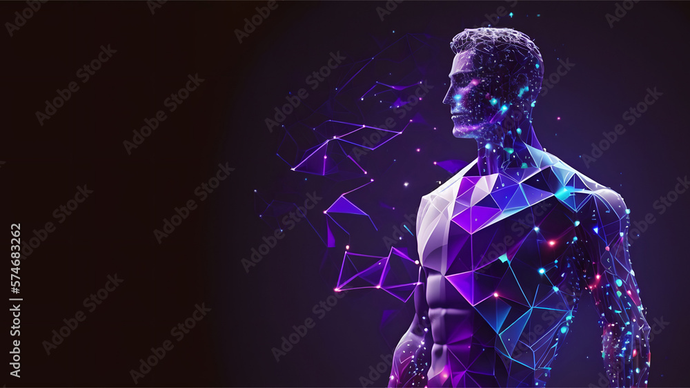 Hologram of polygonal dotted lines of a men, made by AI Hologram of polygonal dotted lines of a men, made by AI