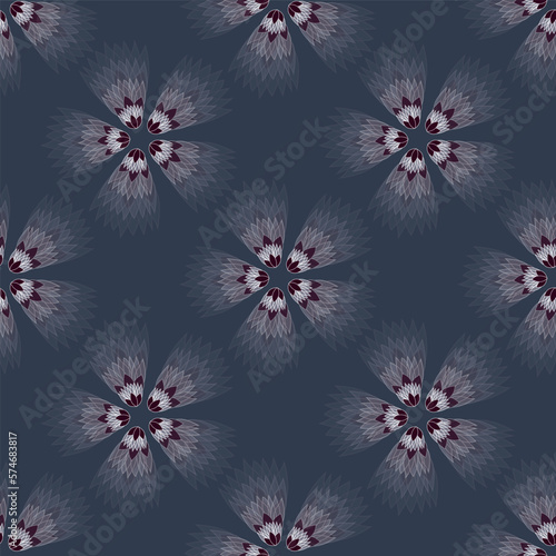 Dark Lotus Ornament. Vector charcoal seamless pattern background.