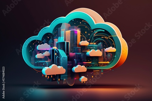Server cloud computing concept. AI technology generated image