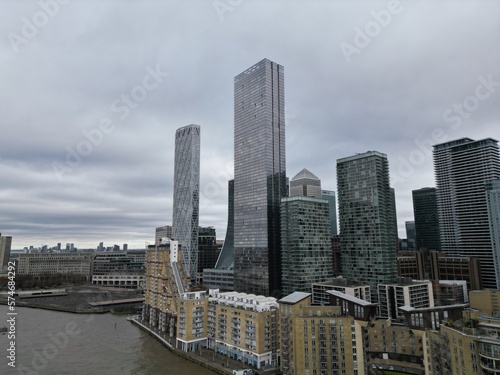 Riverside appartments Canary wharf London UK drone aerial view