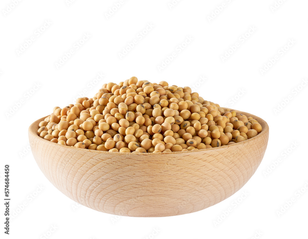 soybeans in a wooden bowl isolated on white background. soybeans in a wooden bowl isolated on white background.