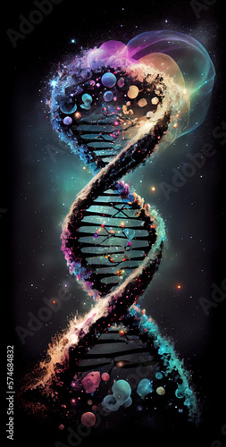 DNA galaxy, helix, wallpaper. Generative AI.