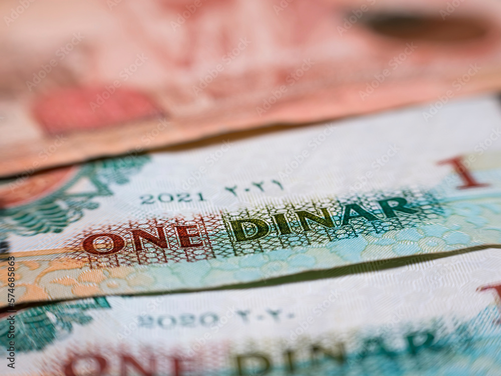 Fototapeta premium Macro detail picture with one Jordanian dinar banknote. JOD is the official currency in The Hashemite Kingdom of Jordan
