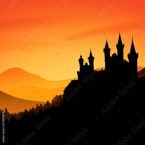 hilltop old castle warm sunset colors (image was created with generative AI - DALL-E 2) © desdemona72