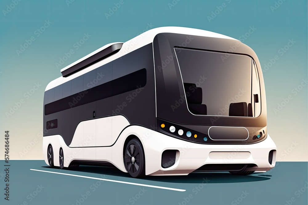 Autonomous bus on its route, spotted by a camera in a smart self driving car. Generative AI Autonomous bus on its route, spotted by a camera in a smart self driving car. Generative AI