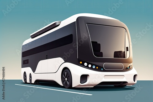 Autonomous bus on its route, spotted by a camera in a smart self driving car. Generative AI