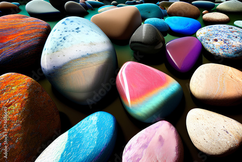 Pedras coloridas no rio photo