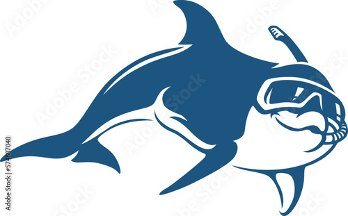 Cute Bottlenose Dolphin Diving with Mask and Snorkel Illustration