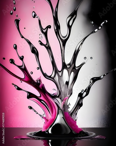 Pink and black ink tree illustration. Gernative AI photo