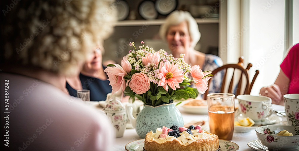 Brunch table with flowers - Generative AI Brunch table with flowers - Generative AI
