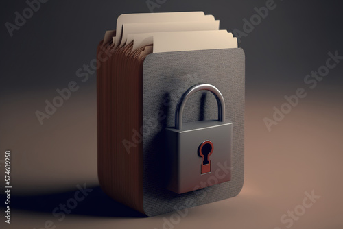 paper documents icon with padlock document management modern private file safe confidential information lock file text file lock text document data security concept3d rendering illustration photo