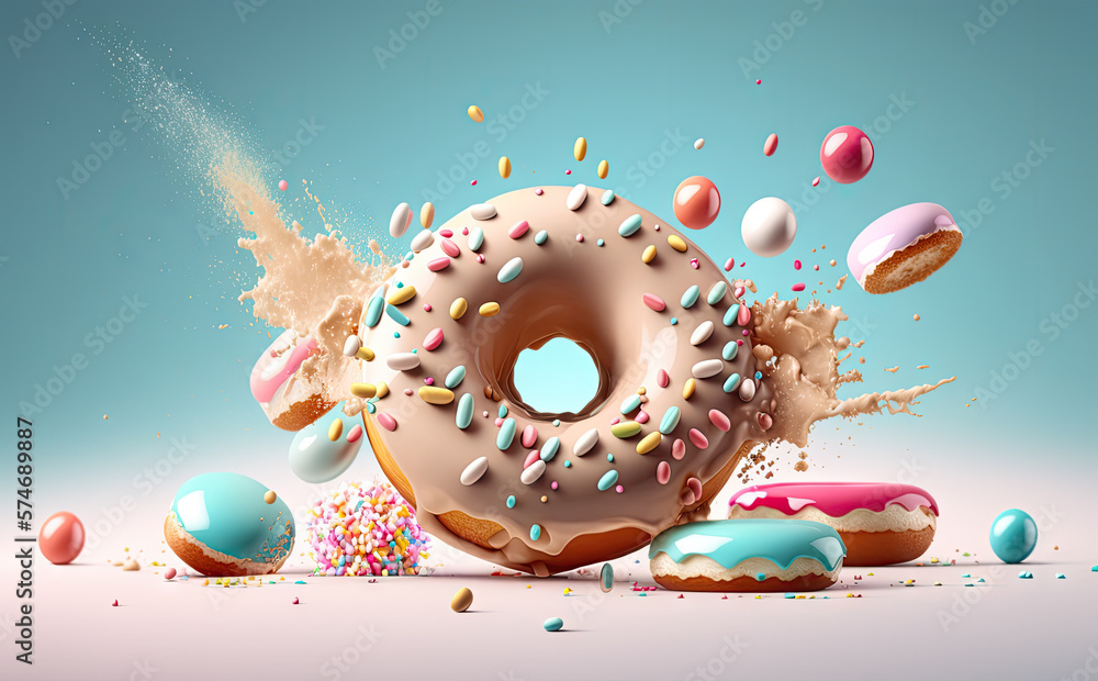 Donut with icing and sprinkles - illustration created with Generative AI technology
