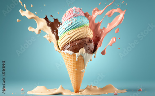 Ice cream cone - illustration created with Generative AI technology