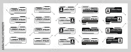 Sets of digital callouts layout template design. Digital callout titles with text boxes templates, frame boxes with text sample in vector elements
