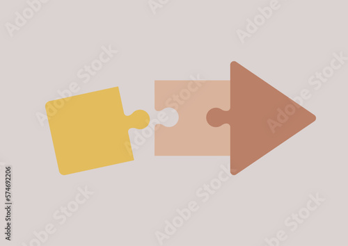 Puzzle elements shaped as an arrow, business goal achieving