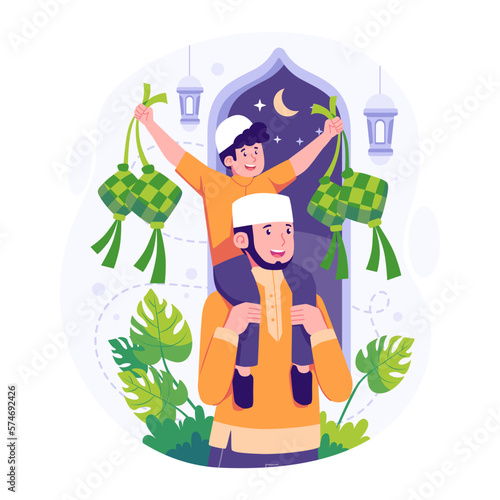 Muslim give alms in ramadan flat illustration