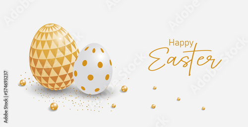 Happy easter banner template with luxury gold color tone and gold eggs.