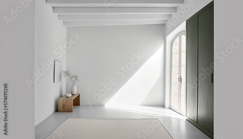 Empty room interior background natural light Interior of modern and minimalist style living room with a copy space  frame mockup on wall for artwork  photo  painting or presentation Generative AI