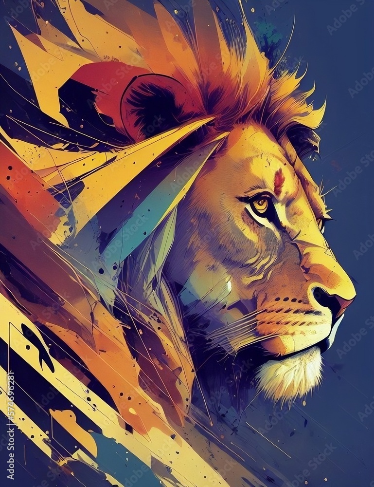 Abstract portrait of a lion side face, moonlight, digital painting, illustration, art style by