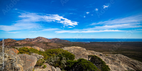 panorama of cape le grand national park in western australia seen from the top of frenchman peak; landscape of famous national park near esperance in australia