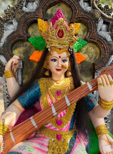 sarswati image with sitar or veena goddess of music hindu