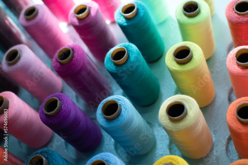Close up of colorful threads