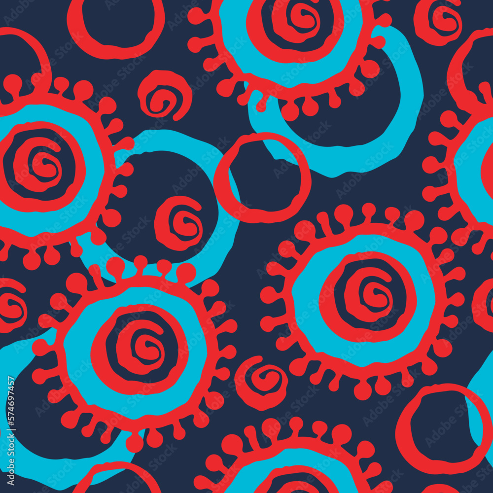 Fototapeta premium Abstract seamless vector pattern with circle, dots and spots decorative elements. Hand drawn background in boho style for textile print, fabric design, wallpaper and digital paper, wrapping.