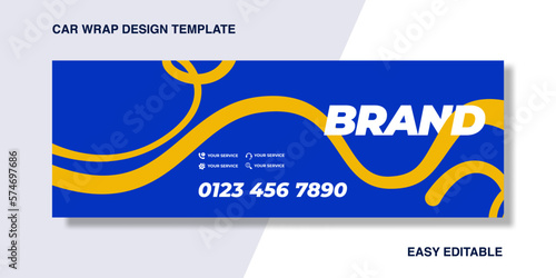 Abstract ribbon elements wrapping car for your brand or company, van truck with blue and yellow colour concept