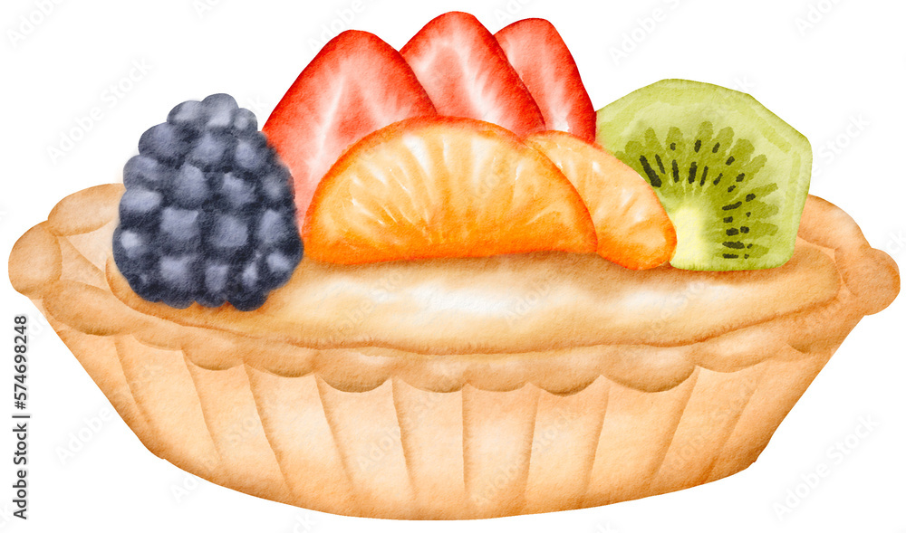 watercolor fruit tart - obrazy, fototapety, plakaty 