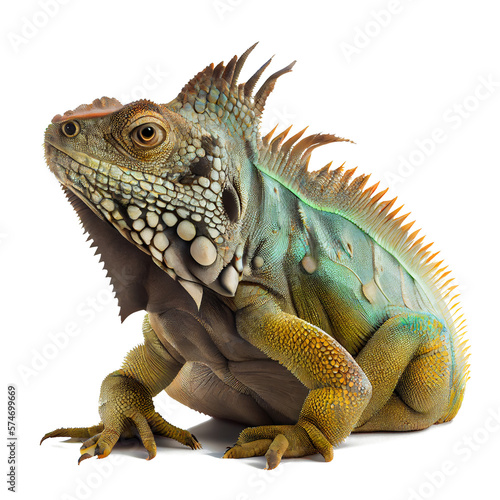 beautiful color iguana on transparent background generative AI Fototapet
