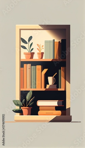 A clean and simple illustration of a book on a shelf generative AI