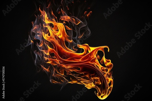 Fototapete Flames of fire, isolated black background, concept of Heat and Destruction, crea
