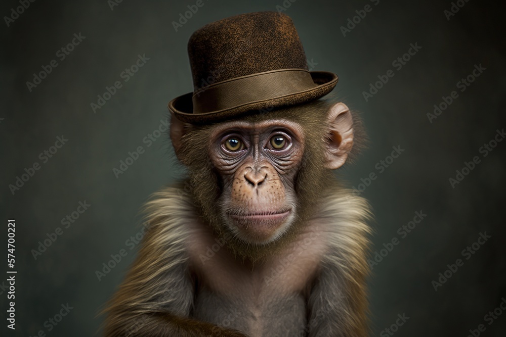 Monkey in flappers style, studio lighting, neutral background, concept of Studio Portrait and Animal Photography, created with Generative AI technology Monkey in flappers style, studio lighting, neutral background, concept of Studio Portrait and Animal Photography, created with Generative AI technology