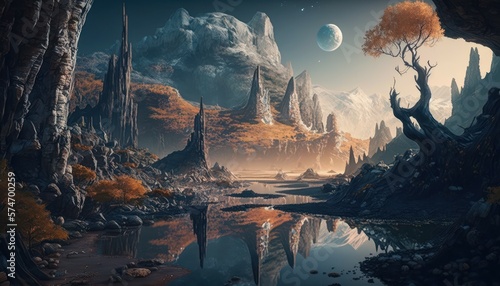 Very beautiful fantastic another world. Fantasy background. AI generated © top images
