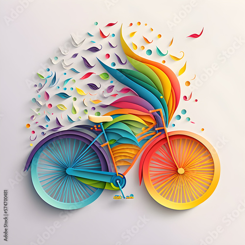 Paper Cut Bicycle. Colorful Tranport Cutout Illustration. Eco Friendly Lifestyle. Generative AI photo
