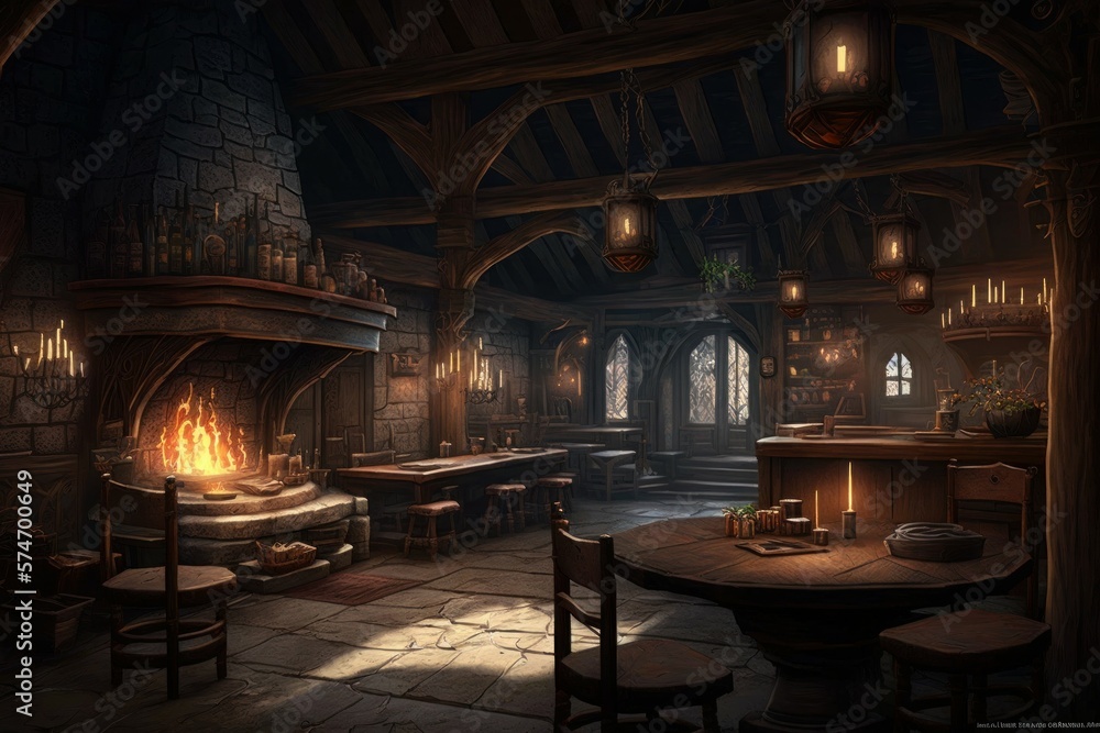 Fairytale fantasy interior of a medieval castle. AI generated