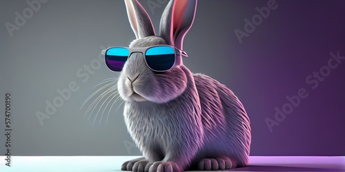 3d rendered Illustration of Rabbit with sunglasses as cool easter bunny concept (). Generative AI