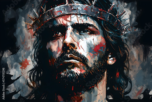 Papier peint Abstract portrait of Jesus Christ wearing a crown of thorns