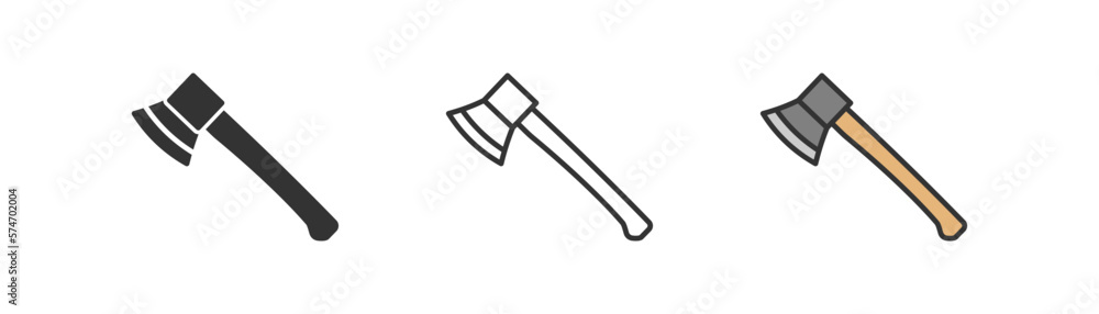 Axe icon on light background. Hatchet symbol. Wood, worktool, lumberjack, classic ax, sharp. Outline, flat and colored style. Flat design. Vector illustration. Axe icon on light background. Hatchet symbol. Wood, worktool, lumberjack, classic ax, sharp. Outline, flat and colored style. Flat design. Vector illustration.