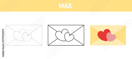 Mail tracing and coloring worksheet for kids