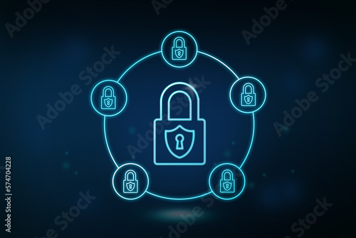 Cyber Innovation idea concept. Security icon of data protection and insurance business concepts, security information management against virus on blue background.