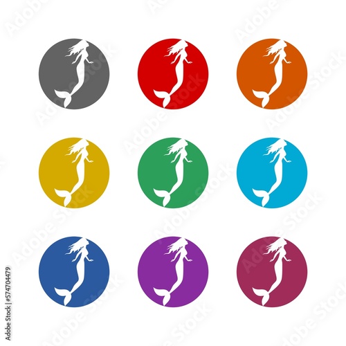  Mermaid logo icon isolated on white background. Set icons colorful