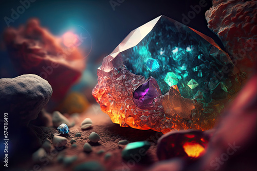 colorful gemstones and crystals in a cave, Generative AI