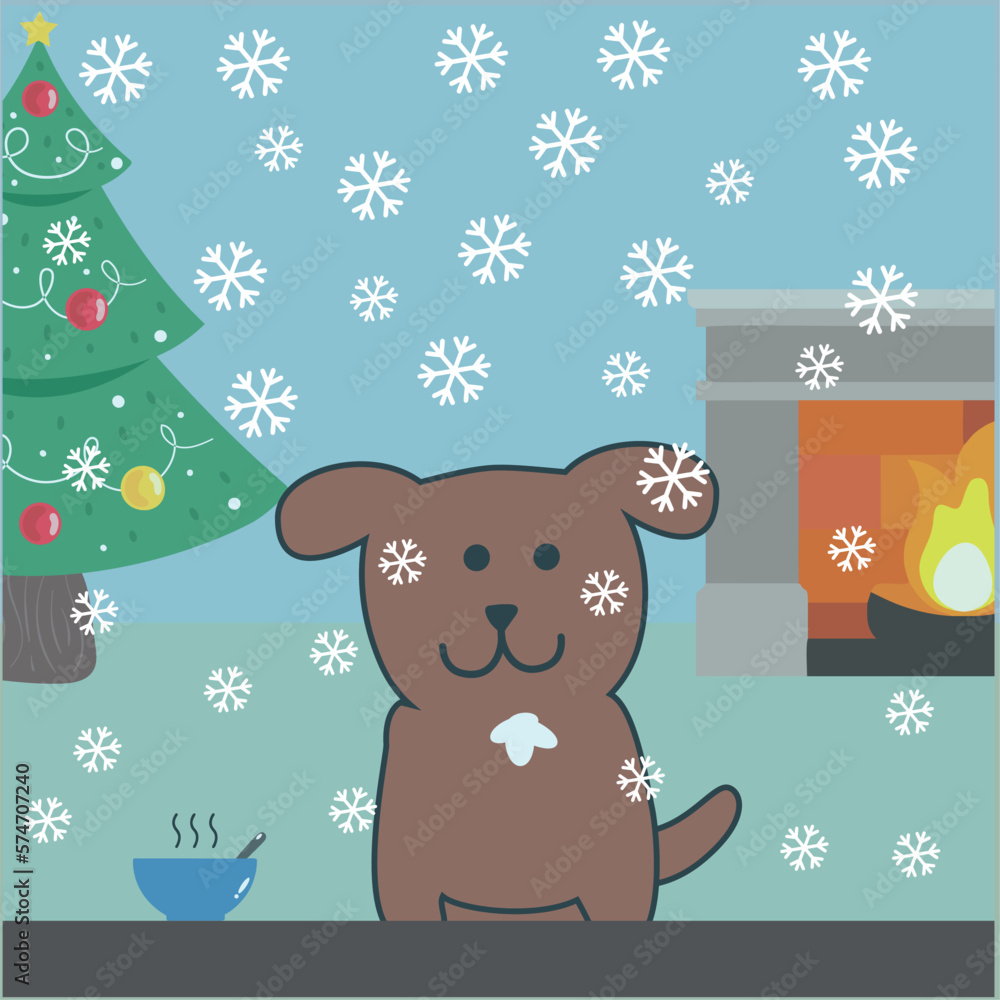 Fototapeta premium Dog in Christmas Illustration Detail