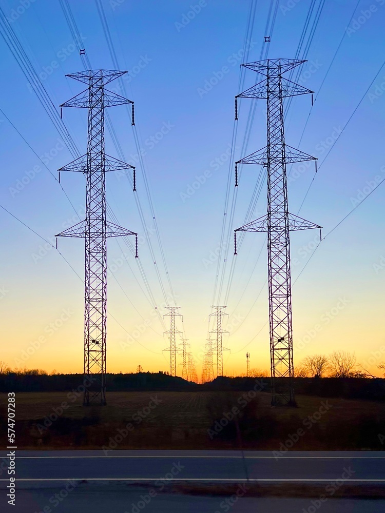 power lines at sunset