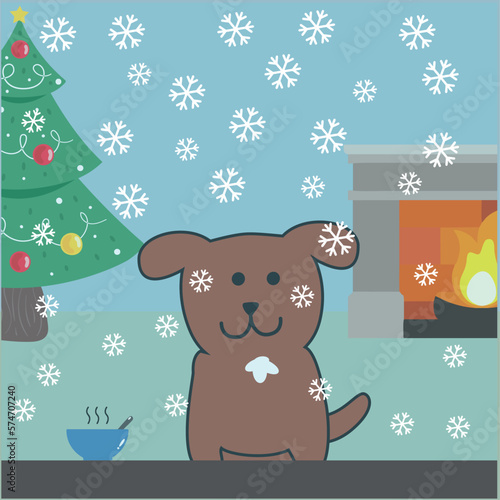 Dog  in Christmas Illustration Detail