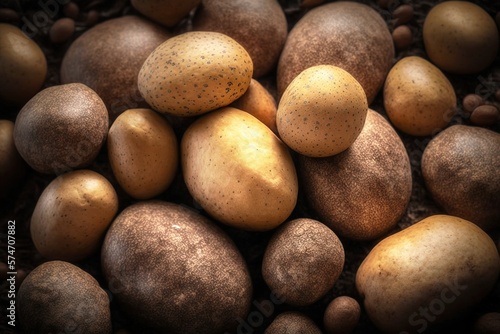Close up shot of potatoes. Textured background. Generative AI illustration